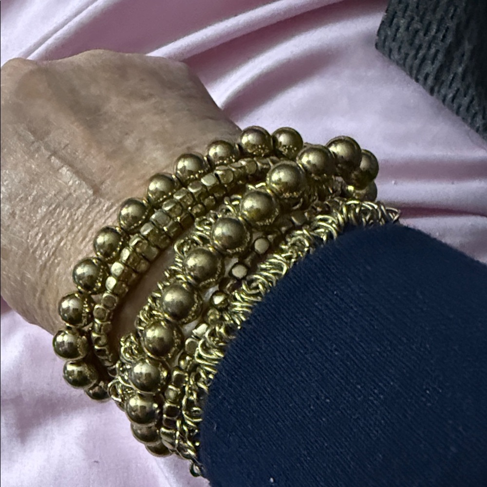 Elegant Gold Beaded Bracelet Set of 8 connected as one size small